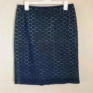 LOFT Navy Eyelet Pencil Skirt Size 6